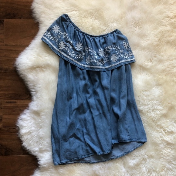 Rebecca Minkoff Rita Chambray One-Shoulder Dress S - Picture 6 of 8